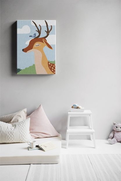 Cute deer with a bird Canvas