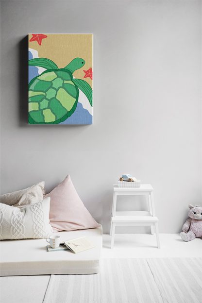 Cute Turtle on Seashore Canvas