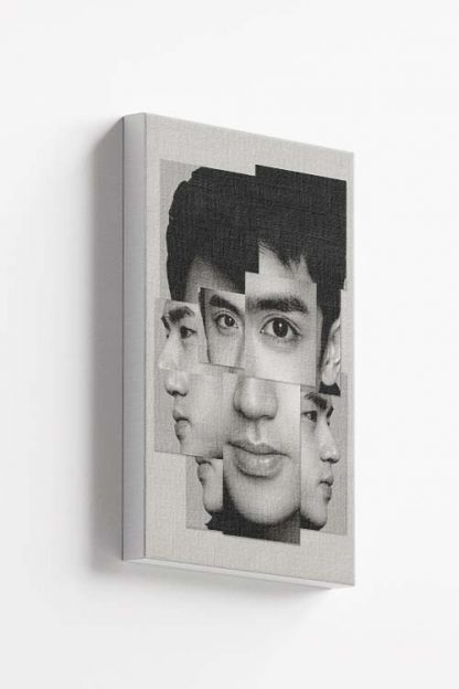 A canvas print of David Licauco in block images.