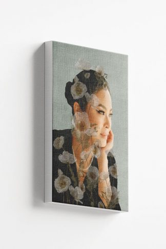 A canvas art print of Maxine Medina with translucent flowers.