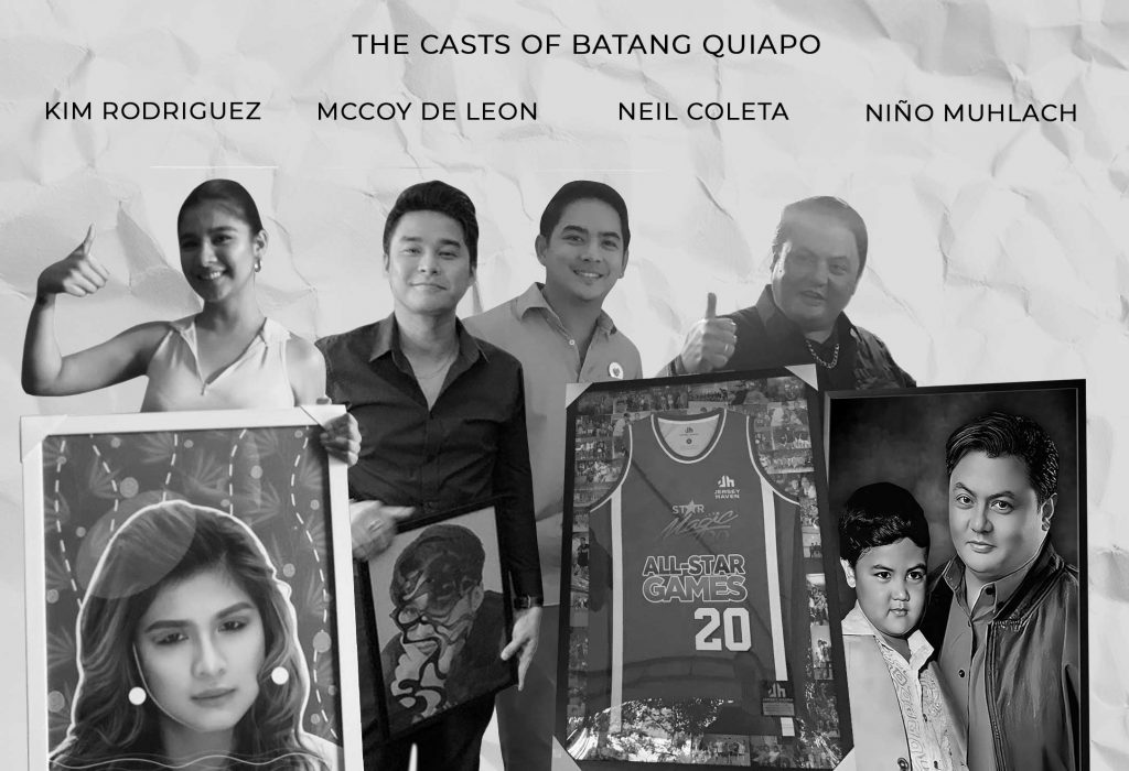 Batang Quiapo casts with artists McCoy De Leon, Kim Rodriguez, Neil Coleta and Niño Muhlach with their personalized posters.