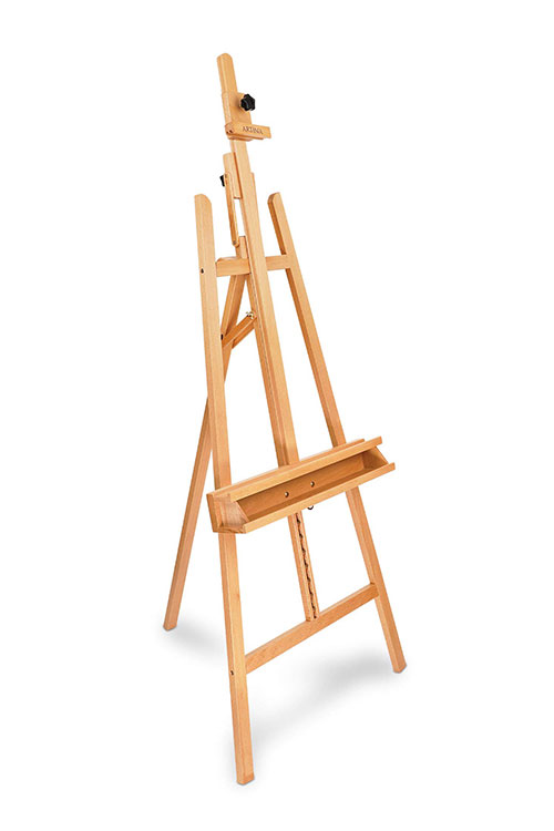 A wooden easel in white background