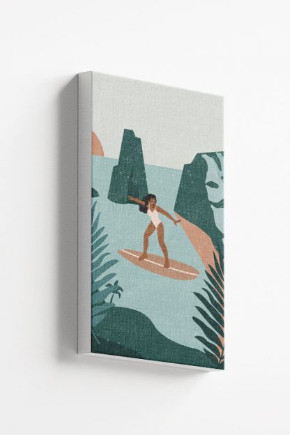 Surfer girl in an enchanted paradise canvas